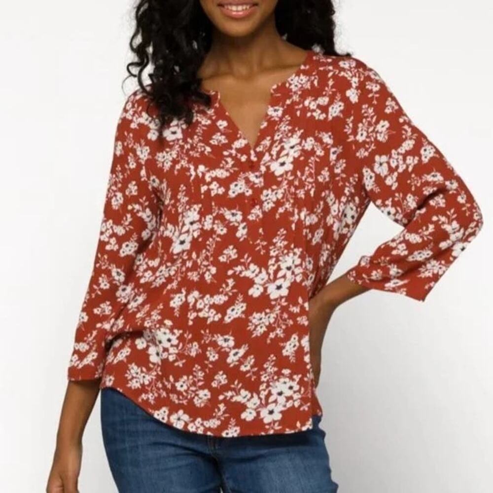 FUN2FUN Red Floral Kearney Henley SZ XL